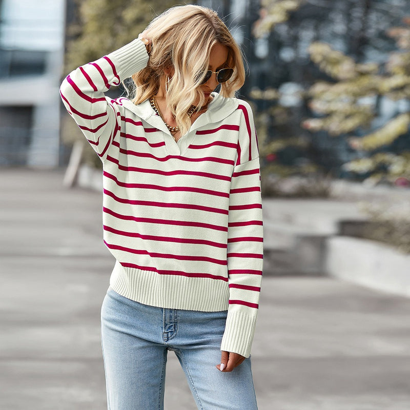 Autumn and winter striped sweater soft and comfortable warm top casual women