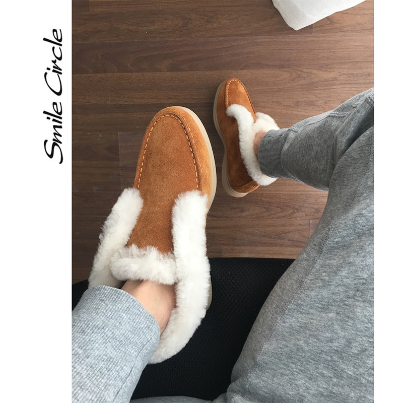 Ankle boots cow-suede-leather boots natural-fur Warm winter