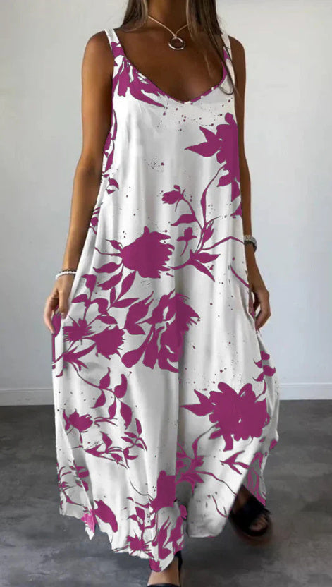 2024 Summer Printed Sling Backless V-neck Dress