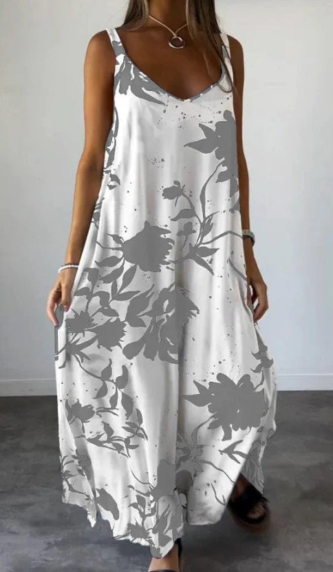 2024 Summer Printed Sling Backless V-neck Dress