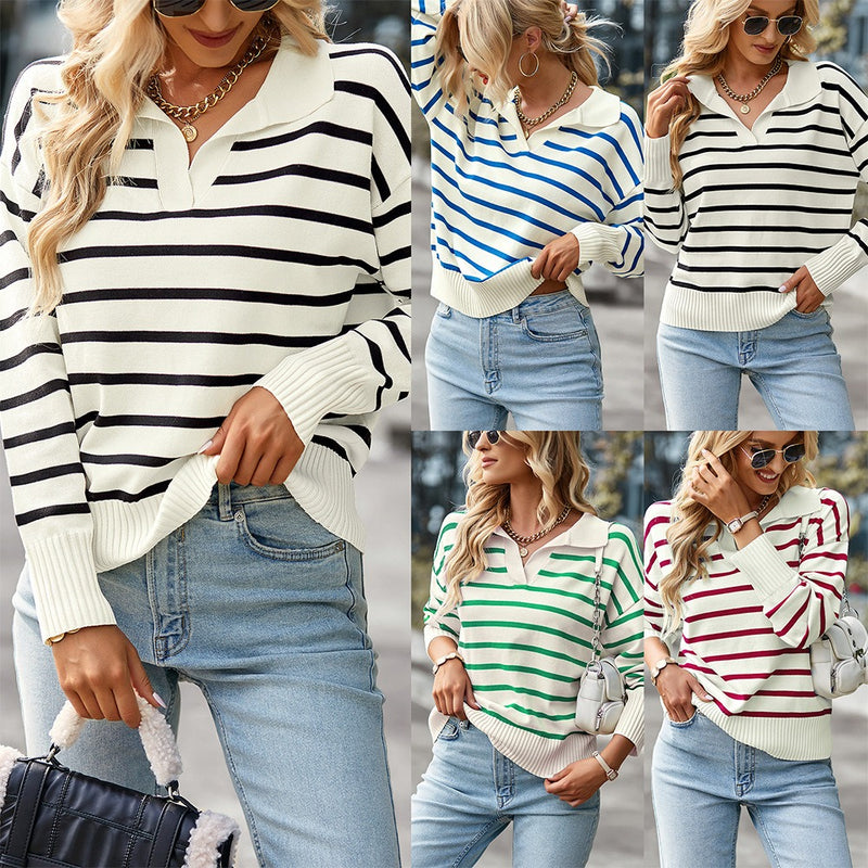 Autumn and winter striped sweater soft and comfortable warm top casual women