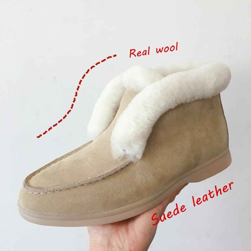 Ankle boots cow-suede-leather boots natural-fur Warm winter