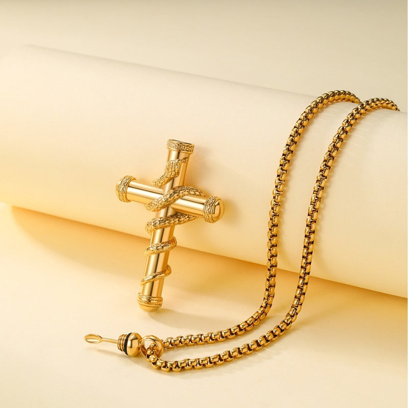 18k Gold Detachable Cross Snake Necklace Fashion Personality Clavicle Chain Necklace For Valentine's Day Loved Memorial Jewelry