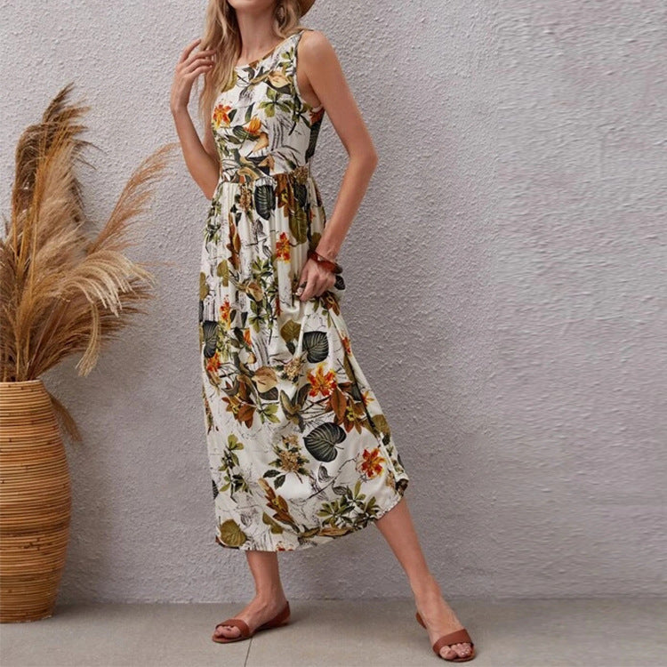 2024 Summer Vacation Style Skirt Women's Fashion Printed Sleeveless Dress