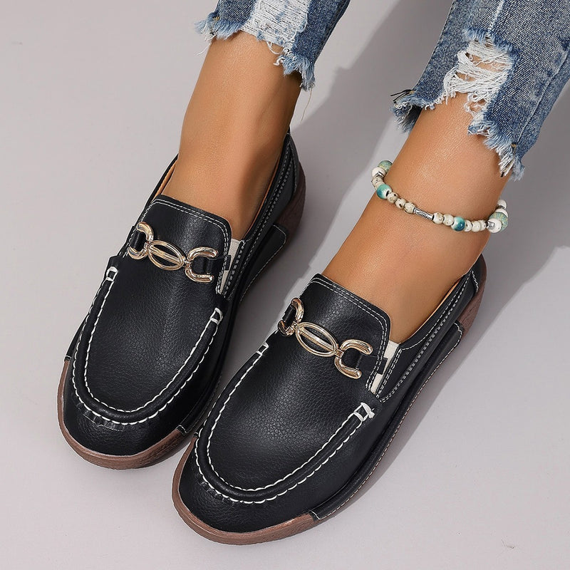 Women's Round Toe Metal Buckle Decorative Shoes